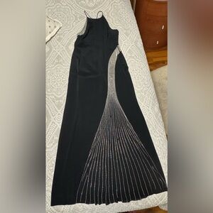 Elegant Black Long Dress with Silver Accents size 10